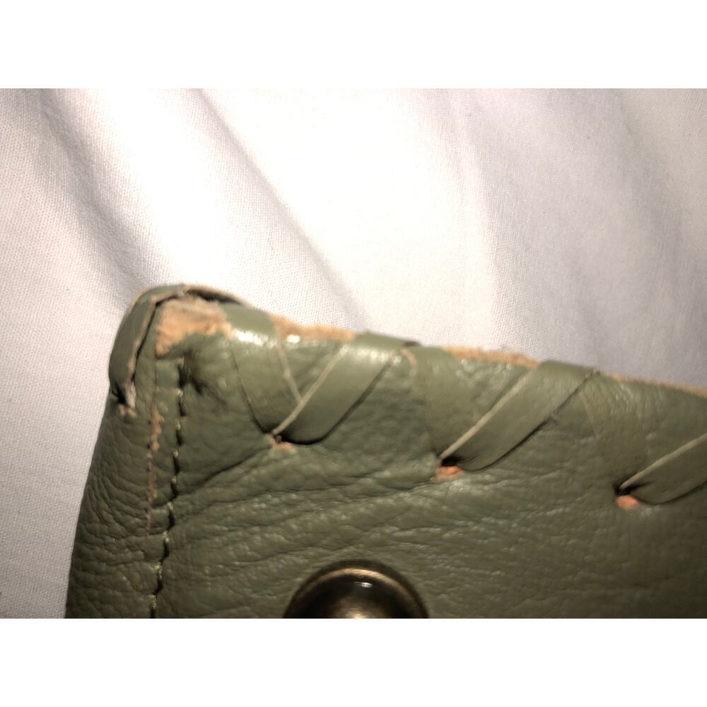 Vintage Jamie Young Co Olive Green Leather Bag Large Tote Work Laptop Boho - Picture 11 of 11